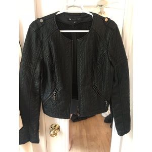 Blanc Noir Faux Leather Moto Jacket